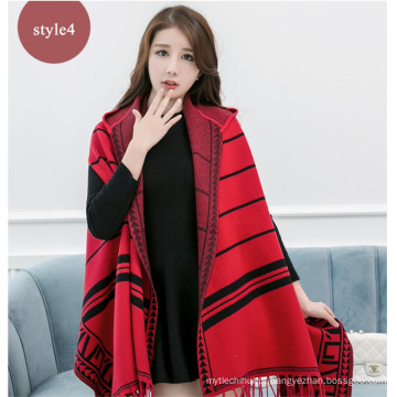 Misture beleza cor inverno quente estilo de moda mulheres lidar grande longo xale poncho com chapéu